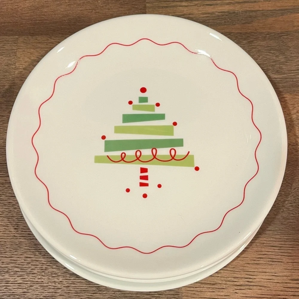 Crate and Barrel Christmas Tree Cocktail Plates Set of 4